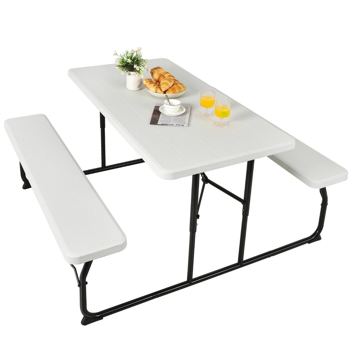 Camping table set folding picnic table with benches white