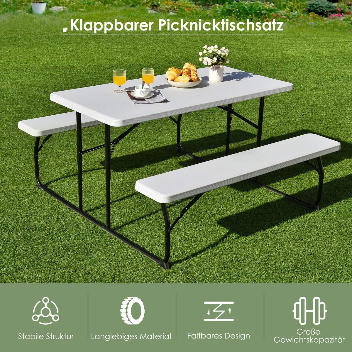 Camping table set folding picnic table with benches white