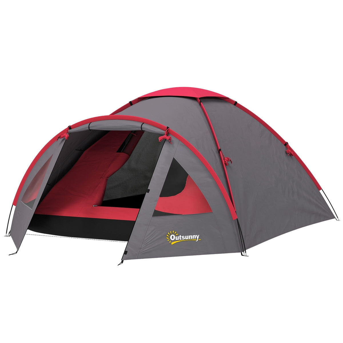Camping tent for 3 people, lightweight, stable, waterproof, UV 50+, with canopy, door, window, groundsheet, grey
