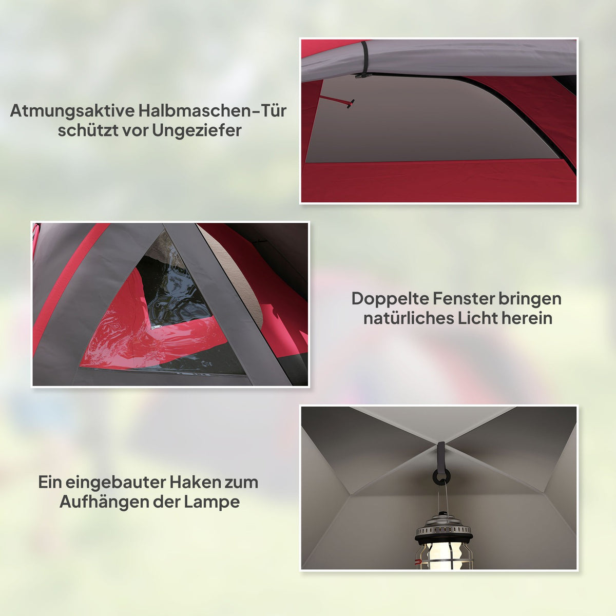 Camping tent for 3 people, lightweight, stable, waterproof, UV 50+, with canopy, door, window, groundsheet, grey