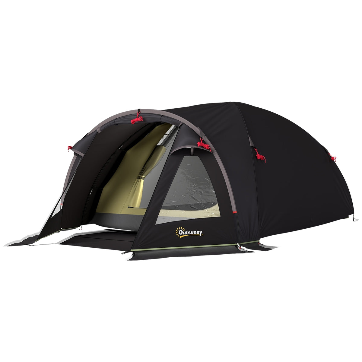 Camping tent for 4 people, lightweight, stable, UV 50+ tunnel tent with canopy, side door and window, black