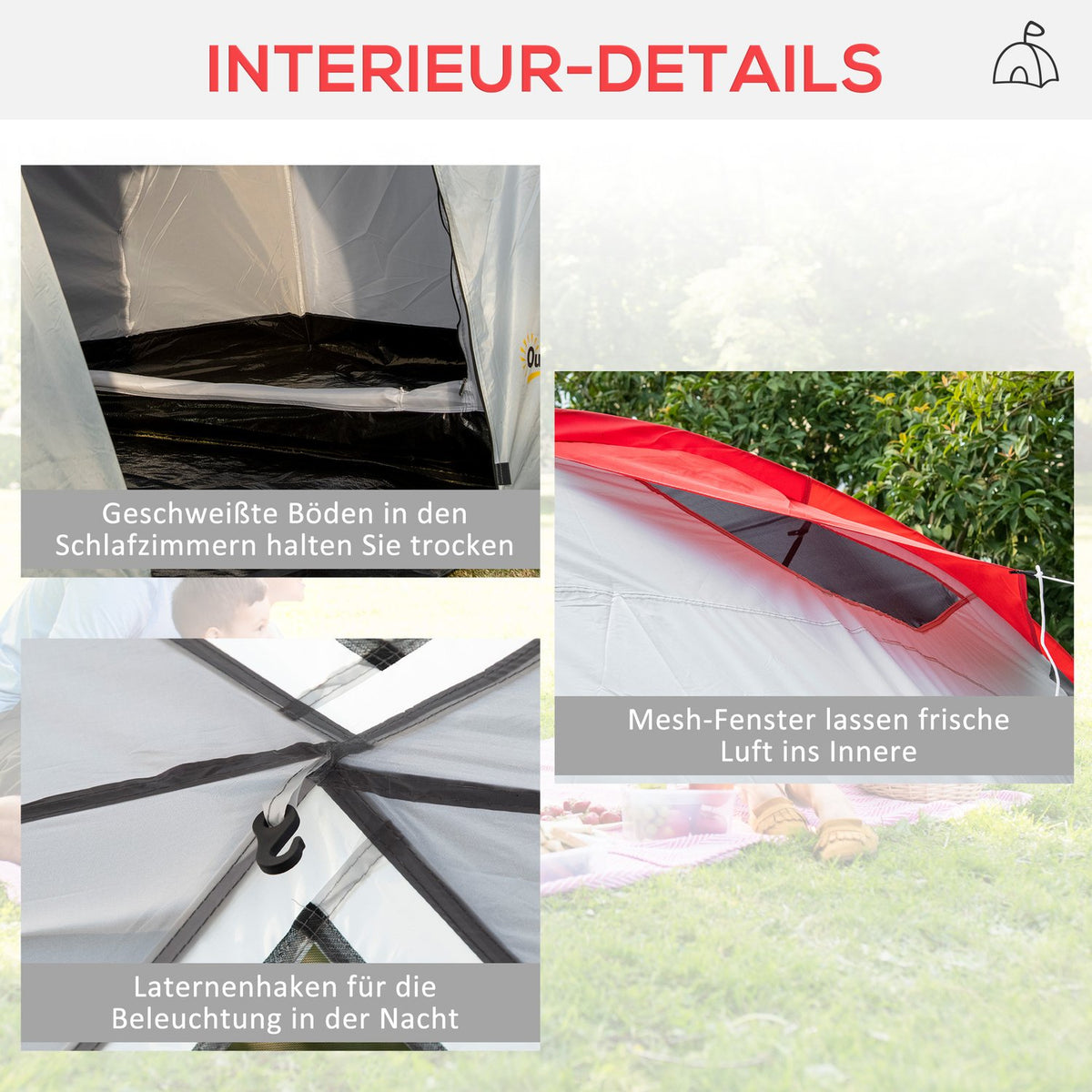 Camping tent, tunnel tent for 6 people with 2 bedrooms, living room, vestibule, windproof UV50+ family tent with carry bag, 2000mm water-repellent for camping, garden, gray |
