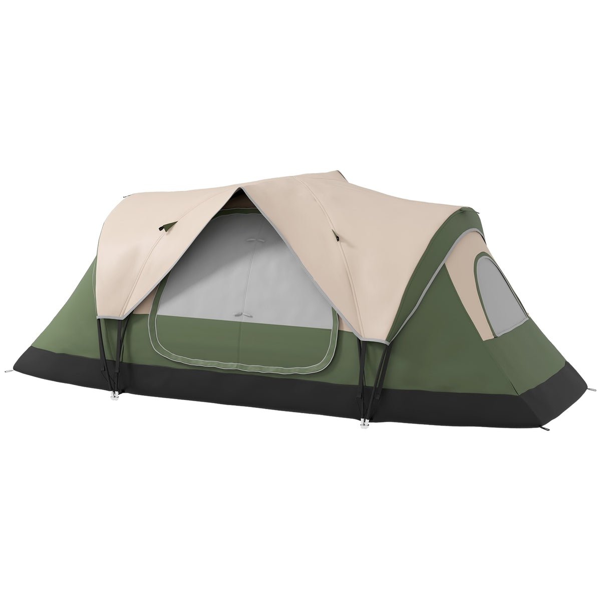 Camping tent, tunnel tent for 8 people, with light hooks, mesh window, 2 rooms, windproof family tent with carry bag, 2000 mm water-repellent group tent for camping, garden, dark green