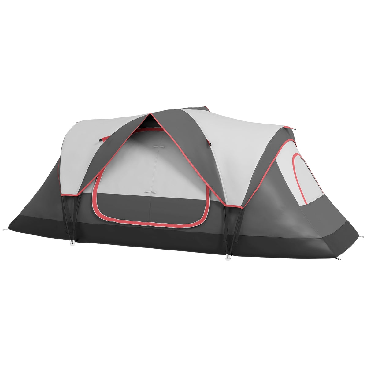 Camping tent, tunnel tent for 8 people, with light hooks, mesh window, 2 rooms, windproof family tent with carry bag, 2000mm water-repellent group tent for camping, garden, gray