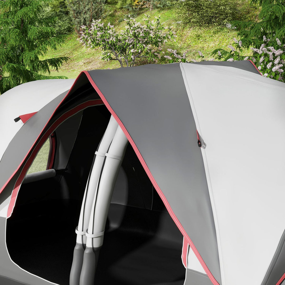 Camping tent, tunnel tent for 8 people, with light hooks, mesh window, 2 rooms, windproof family tent with carry bag, 2000mm water-repellent group tent for camping, garden, gray