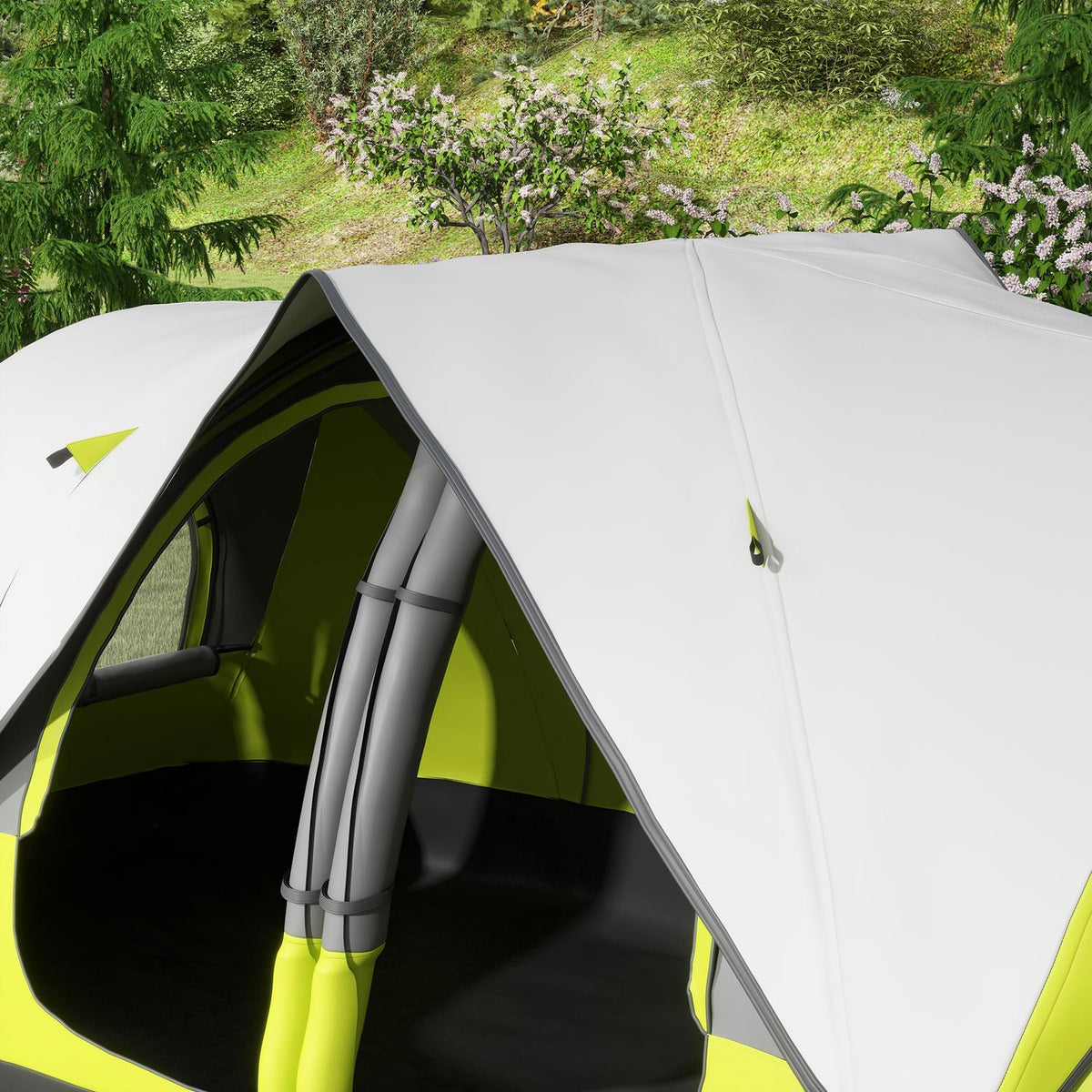 Camping tent, tunnel tent for 8 people, with light hooks, mesh window, 2 rooms, windproof family tent with carry bag, 2000mm water-repellent group tent for camping, garden, green