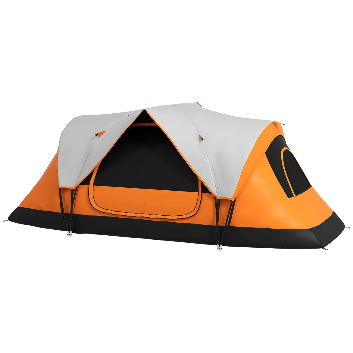 Camping tent, tunnel tent for 8 people, with light hooks, mesh window, 2 rooms, windproof family tent with carry bag, 2000mm water-repellent group tent for camping, garden, orange