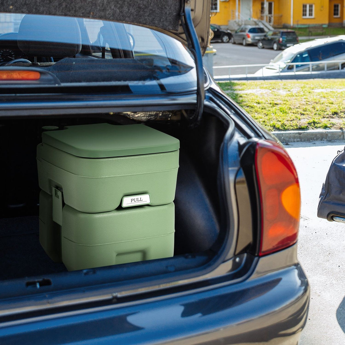 Camping toilet 20L + 12L Portable camping toilet with removable waste water tank Travel toilet gray and green-green