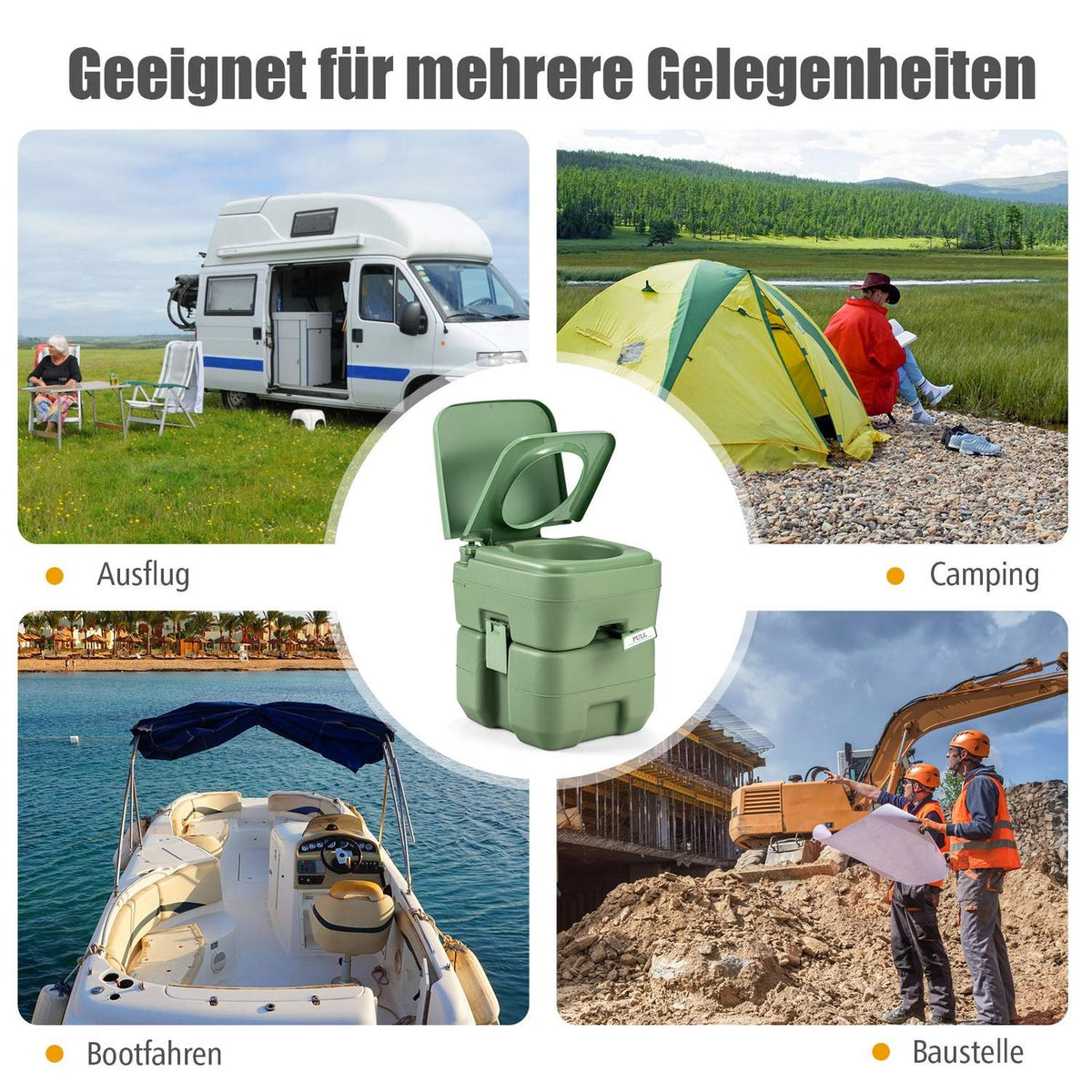 Camping toilet 20L + 12L Portable camping toilet with removable waste water tank Travel toilet gray and green-green