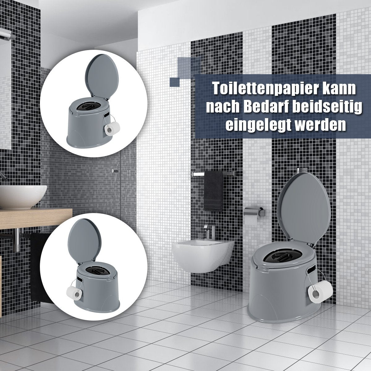 Camping toilet portable travel toilet mobile toilet with removable bucket insert grey
