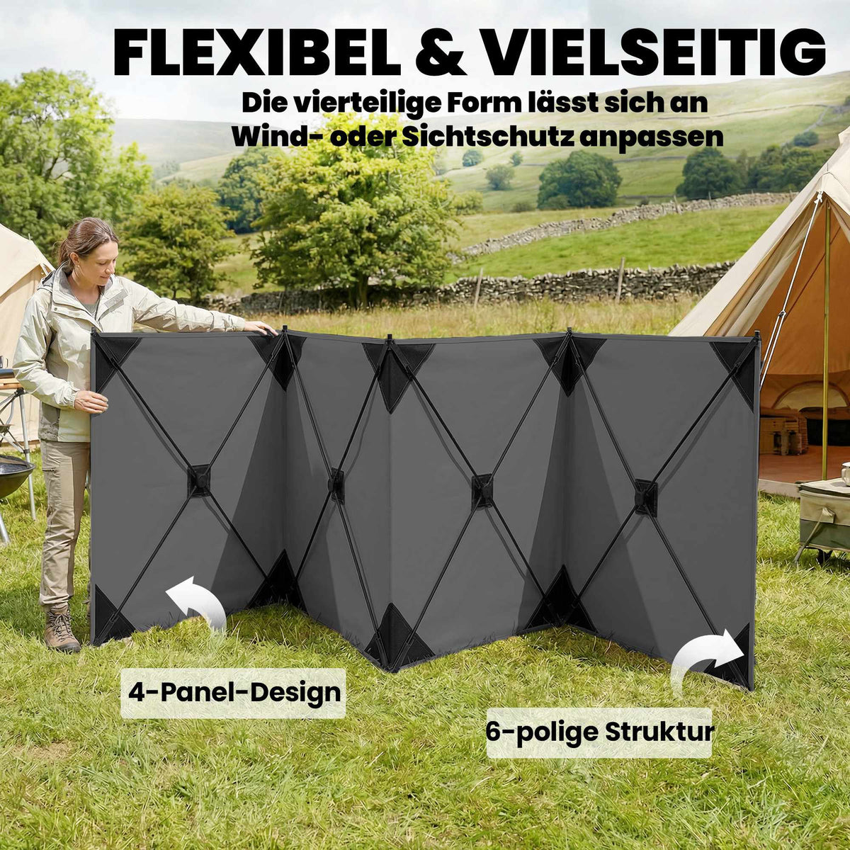 Camping windbreak 480x120 cm dark grey, foldable with bag