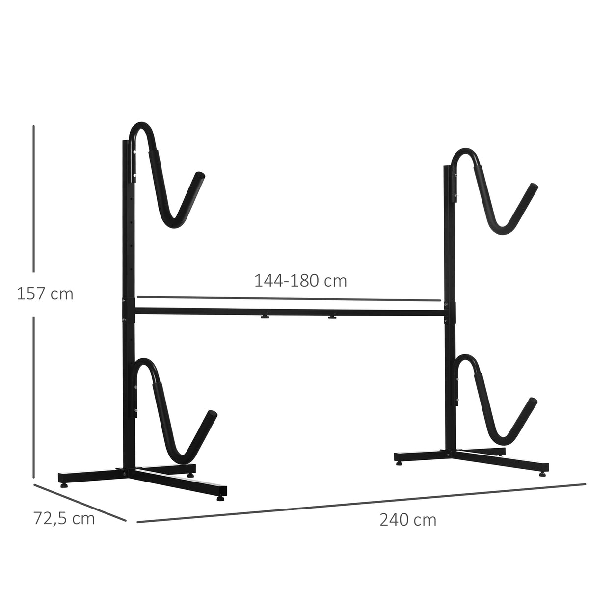 Canoe Frame, Kayak Holder, Adjustable Kayak Frame For 2 Kayaks, Surfboards, Stand-Up Paddles, Padded Holding Brackets, Metal
