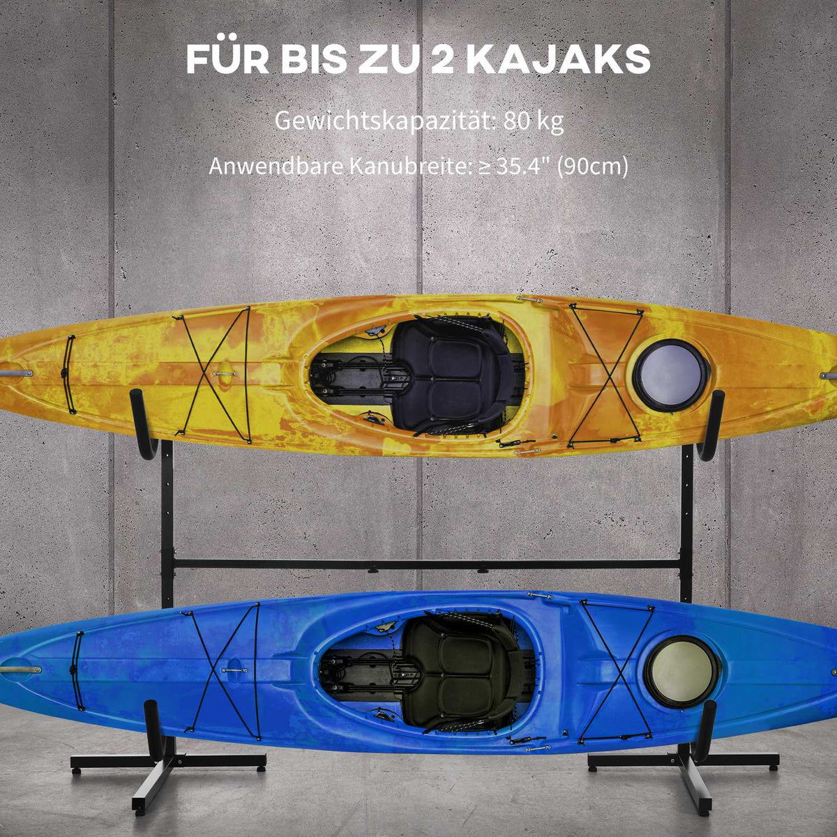 Canoe Frame, Kayak Holder, Adjustable Kayak Frame For 2 Kayaks, Surfboards, Stand-Up Paddles, Padded Holding Brackets, Metal
