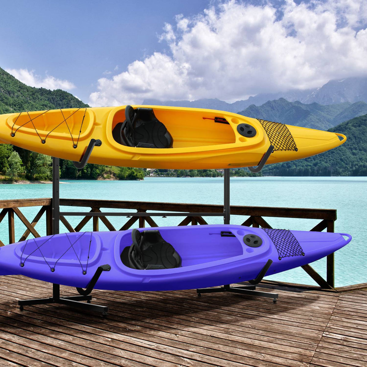 Canoe Frame, Kayak Holder, Adjustable Kayak Frame For 2 Kayaks, Surfboards, Stand-Up Paddles, Padded Holding Brackets, Metal