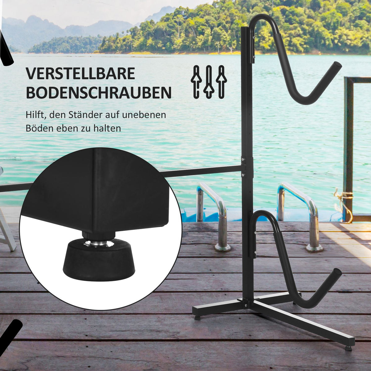 Canoe Frame, Kayak Holder, Adjustable Kayak Frame For 2 Kayaks, Surfboards, Stand-Up Paddles, Padded Holding Brackets, Metal