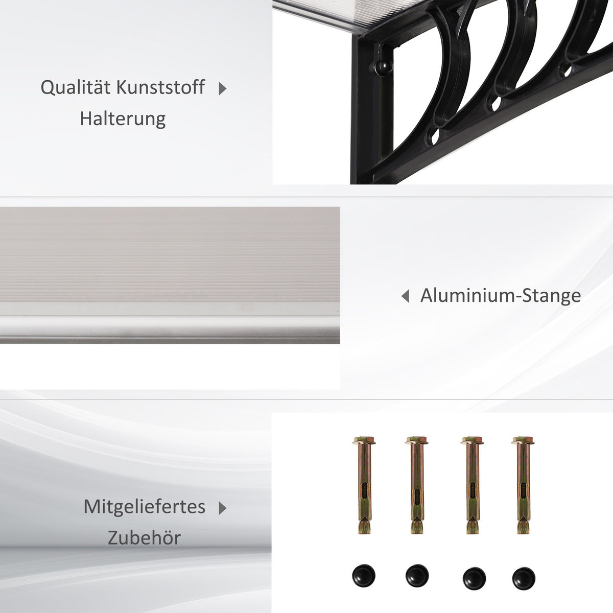 Canopy Front Door Canopy Arched Canopy Made Of Polycarbonate With Uv Protection, White, 90X150Cm