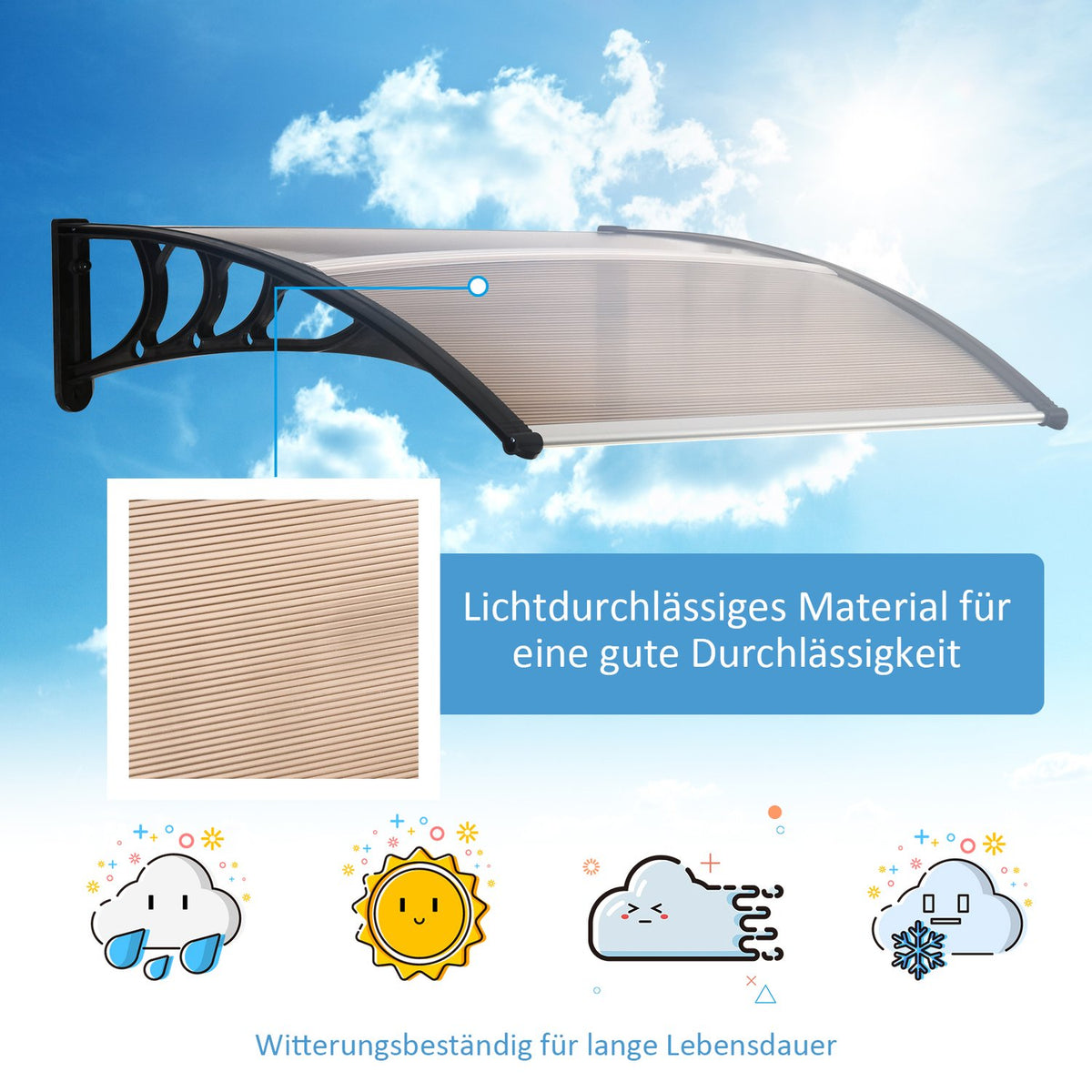 Canopy Front Door Pent Canopy Made Of Polycarbonate, Weatherproof, Brown, 120X75Cm