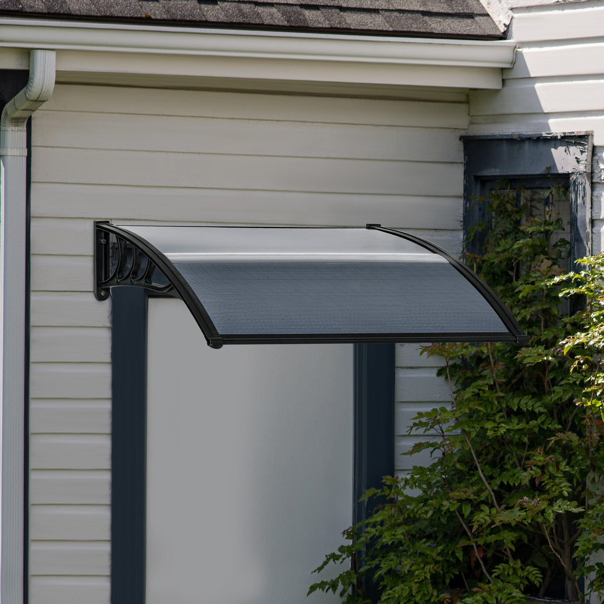 Canopy for front door 100 x 75 cm arched canopy canopy made of aluminum and polycarbonate canopy with UV protection front door canopy for balcony, sun protection, rain protection, black