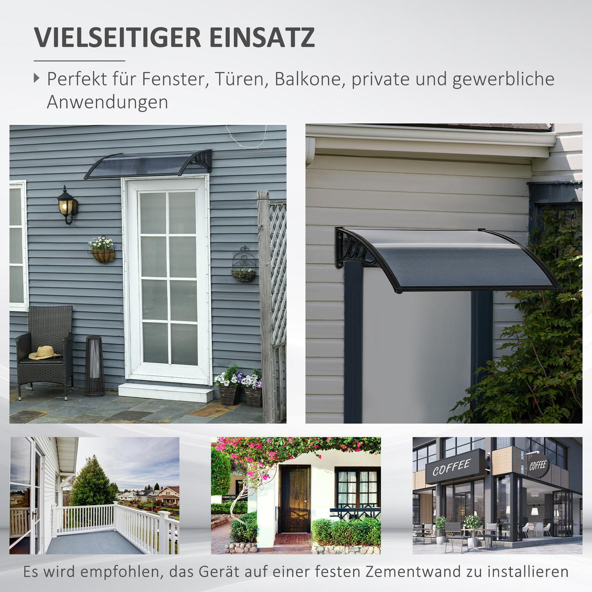 Canopy for front door 100 x 75 cm arched canopy canopy made of aluminum and polycarbonate canopy with UV protection front door canopy for balcony, sun protection, rain protection, black