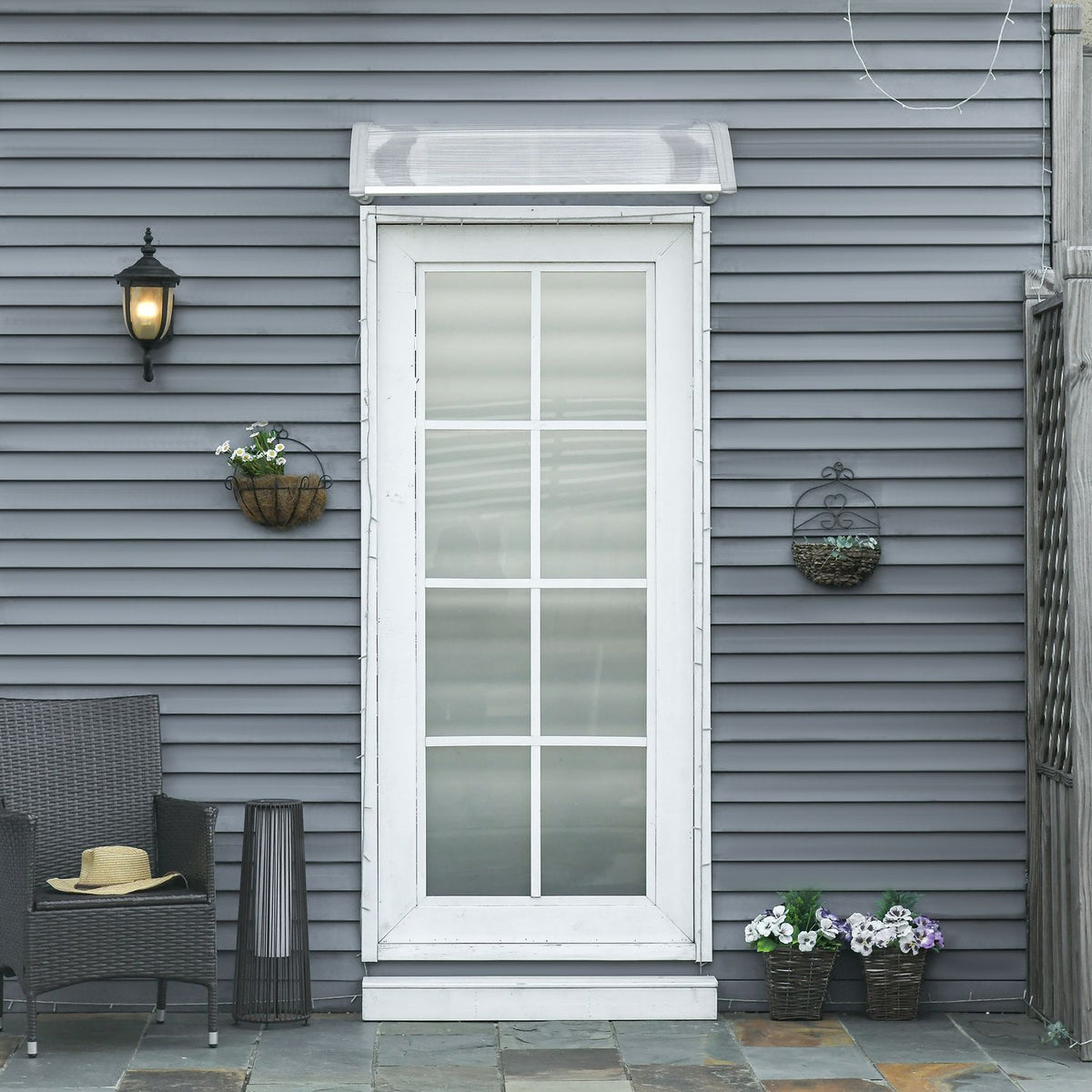 Canopy for front door 100 x 75 cm arched canopy canopy made of aluminum and polycarbonate canopy with UV protection front door canopy for balcony, sun protection, rain protection, silver