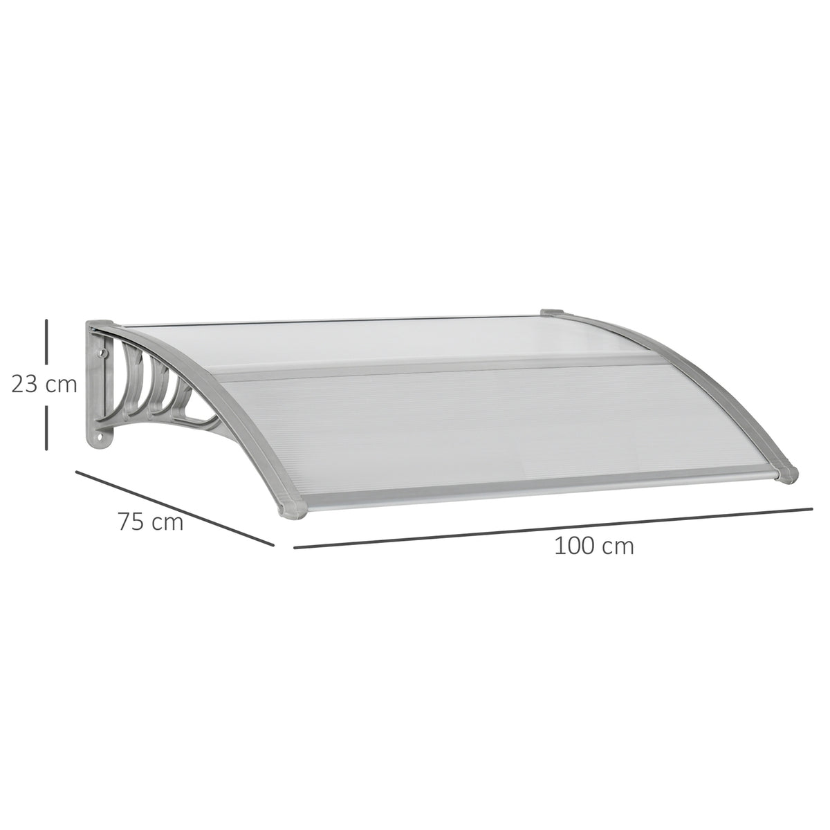 Canopy for front door 100 x 75 cm arched canopy canopy made of aluminum and polycarbonate canopy with UV protection front door canopy for balcony, sun protection, rain protection, silver