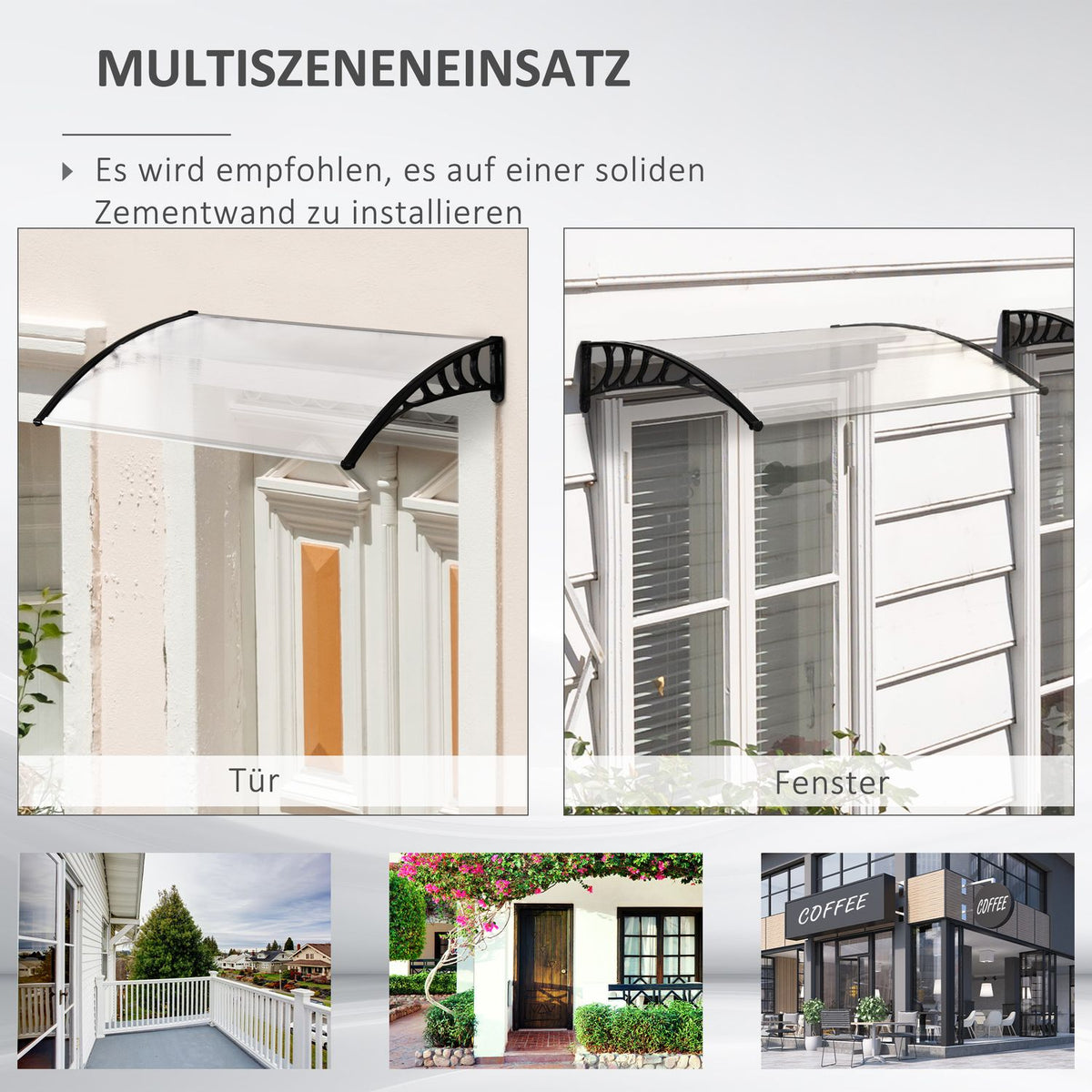 Canopy for front door canopy 89 x 122 cm front door roof made of polycarbonate, arched canopy with UV protection, sun protection, rain protection for outside, white