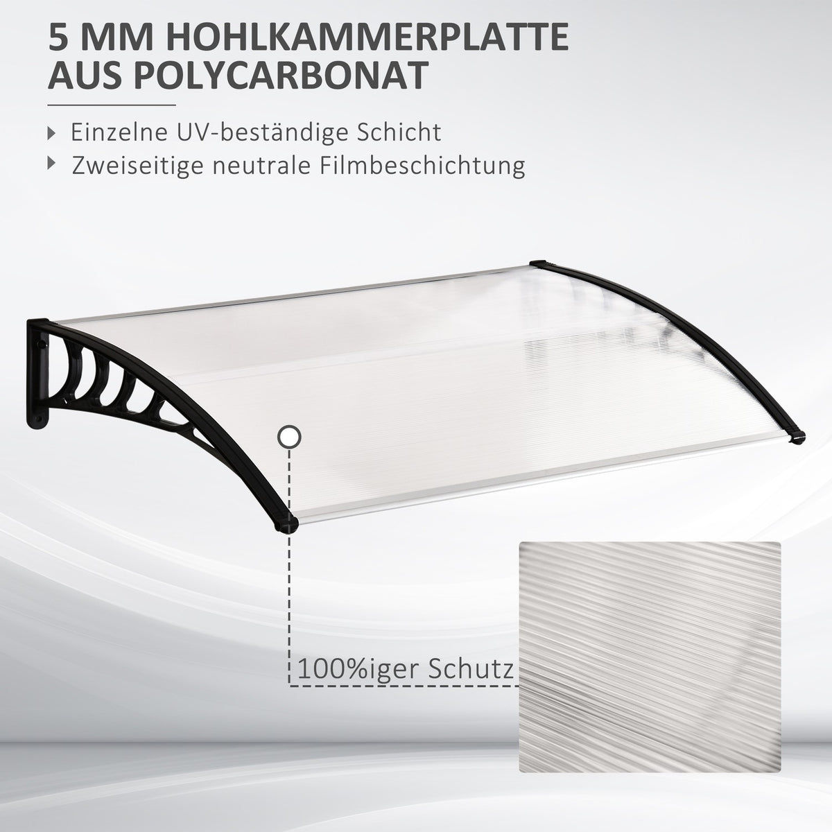 Canopy for front door canopy 89 x 122 cm front door roof made of polycarbonate, arched canopy with UV protection, sun protection, rain protection for outside, white
