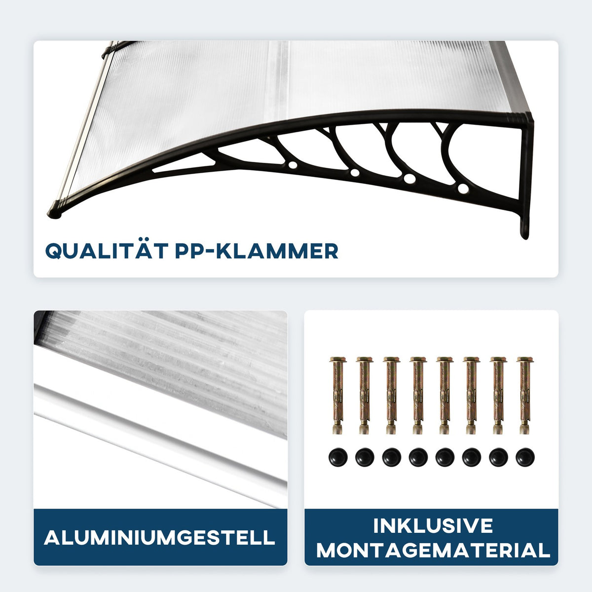 Canopy for front door canopy 90 x 295 cm, arched canopy with UV protection, front door roof sun protection made of polycarbonate rain protection