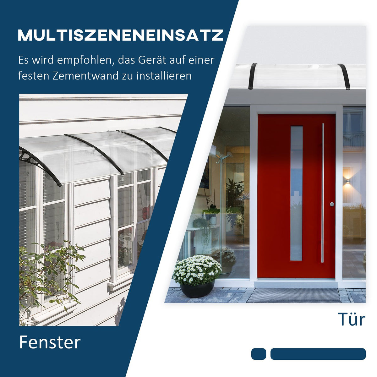 Canopy for front door canopy 90 x 295 cm, arched canopy with UV protection, front door roof sun protection made of polycarbonate rain protection