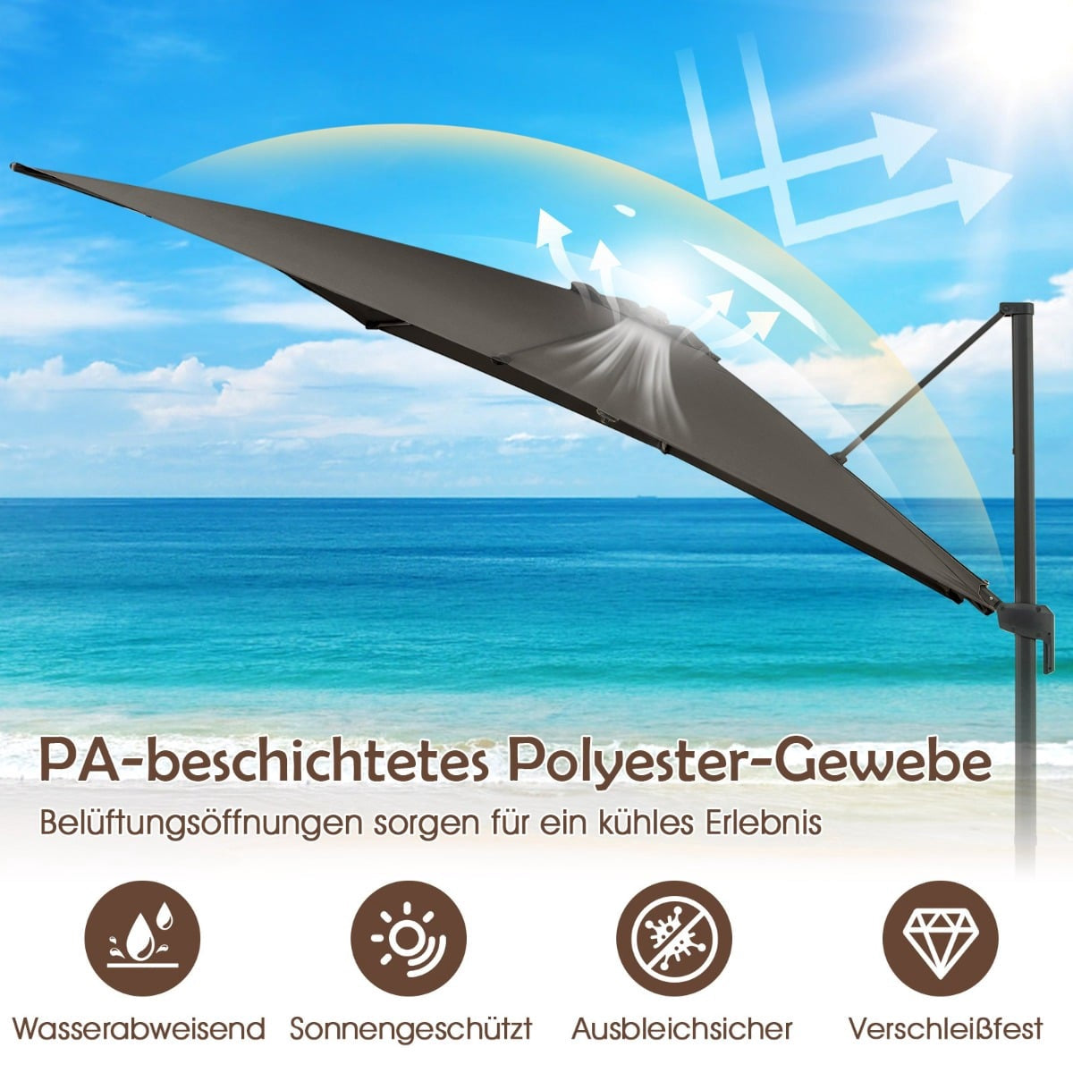 Cantilever Patio Umbrella 300x300 cm, 360 Rotation