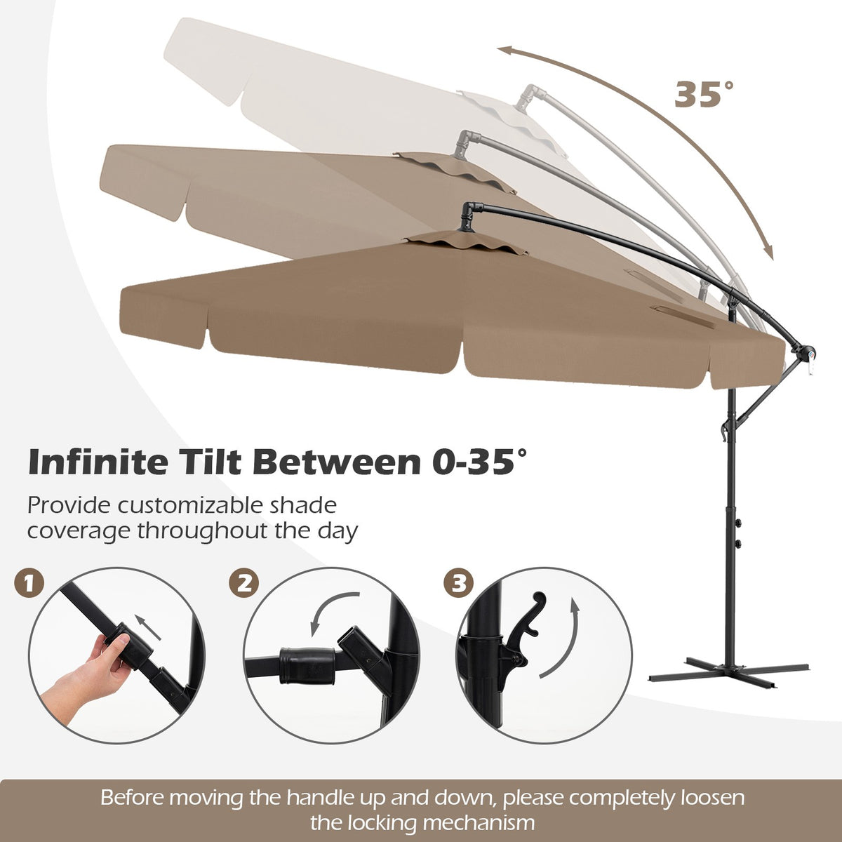 Cantilever Patio Umbrella 305 cm, Tilt, Cover, Crank