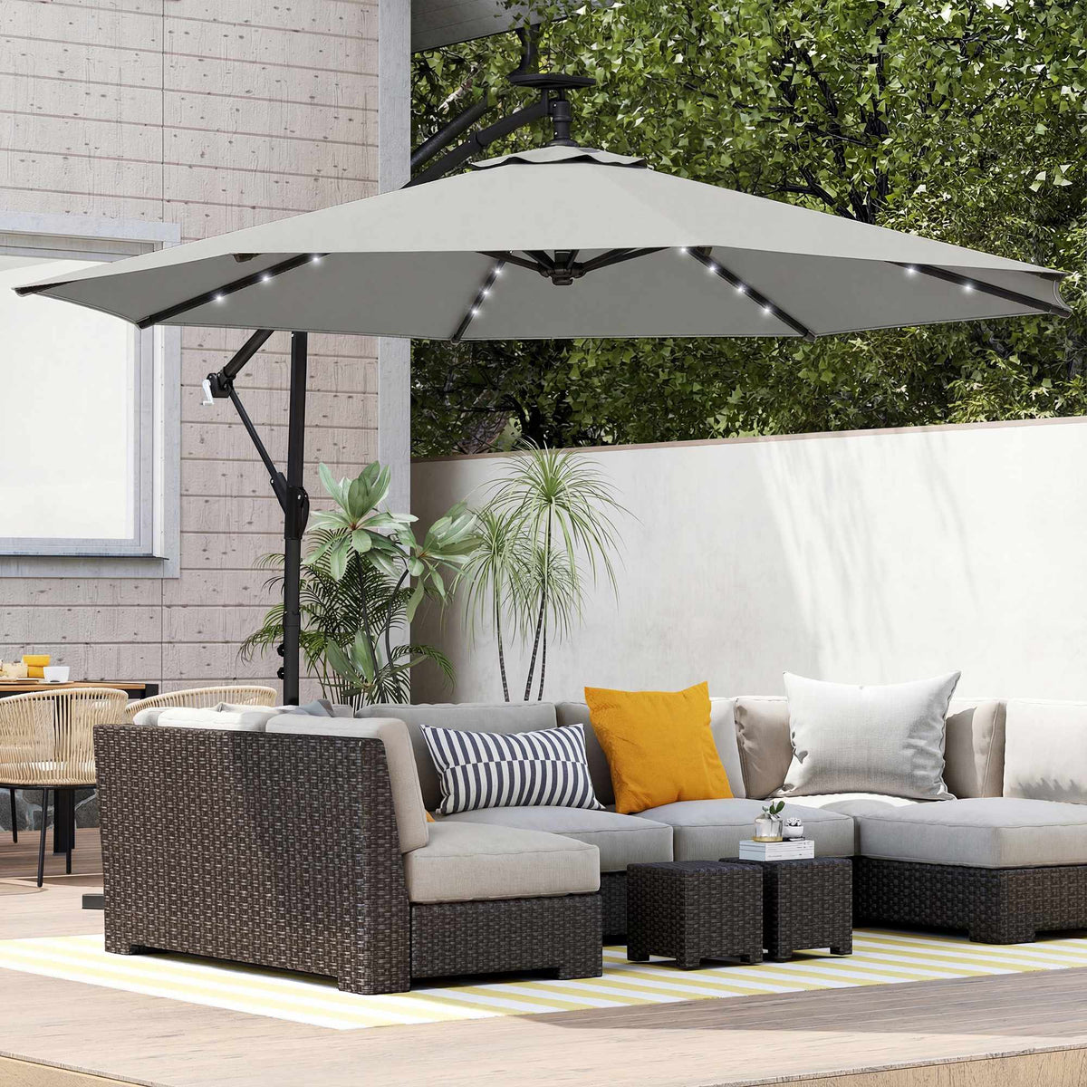 Cantilever Patio Umbrella, 3x3m, Solar LED Lights, UV-Resistant
