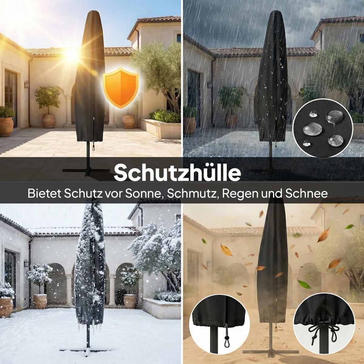 Cantilever Patio Umbrella with LED, 3x3m, Beige