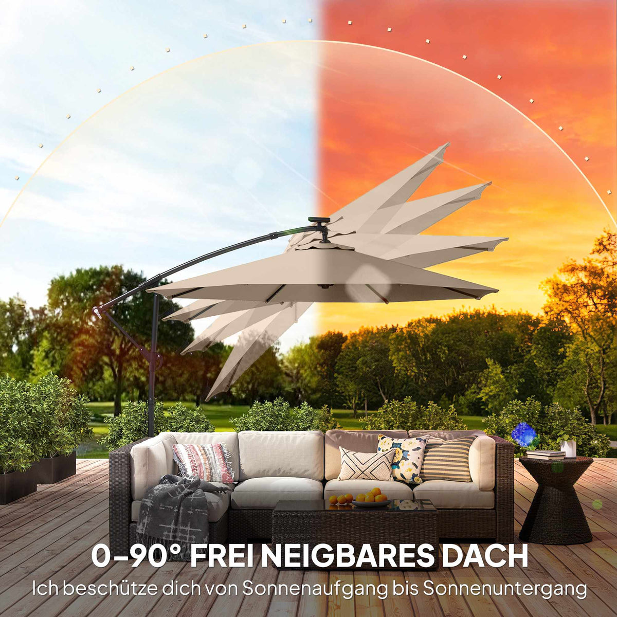 Cantilever Patio Umbrella with LED, 3x3m, Beige