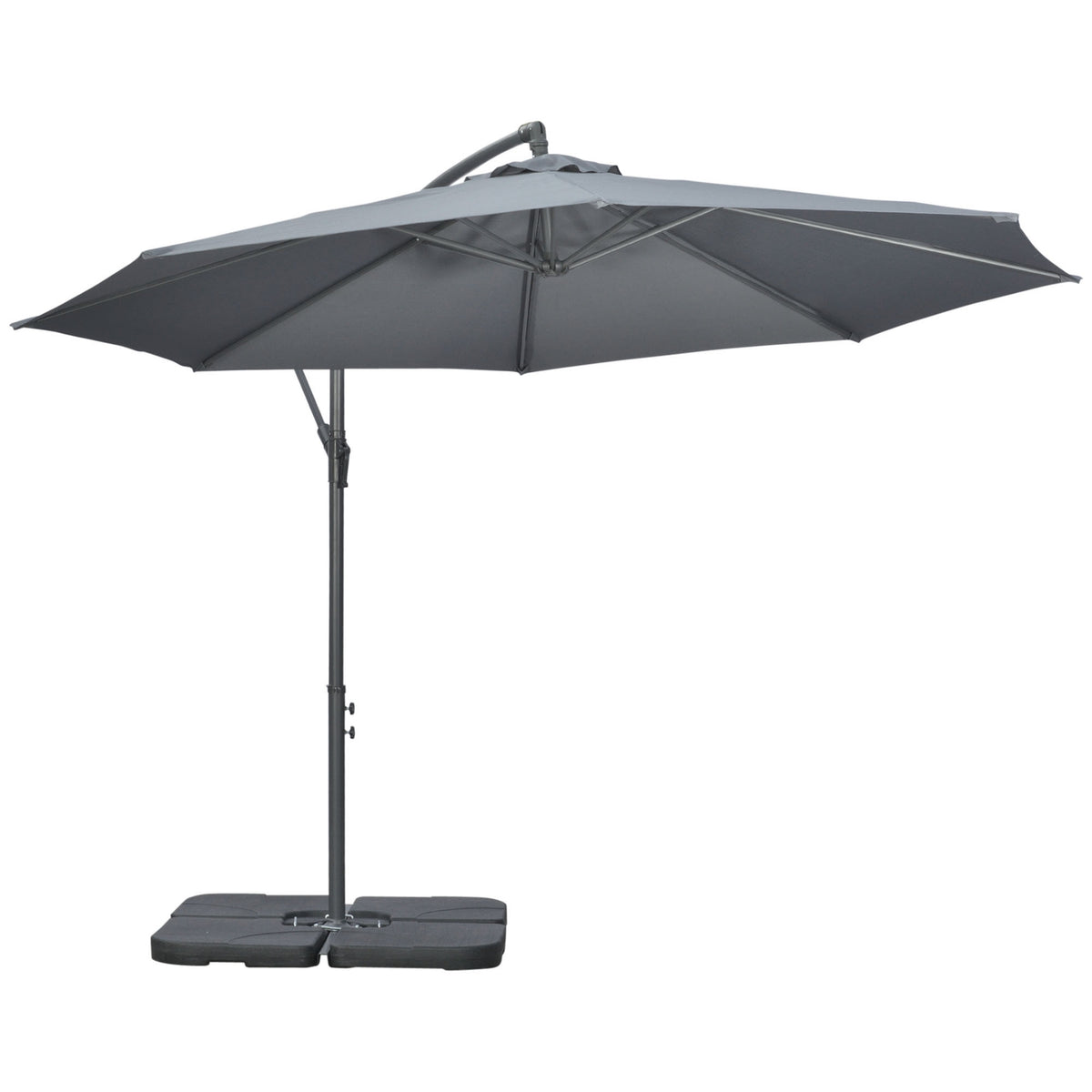 Cantilever Umbrella, Ø2.92 M Parasol With Hand Crank, Weights, Garden Umbrella With Umbrella Cover, Cross Base, Steel, Oxford Dark Grey