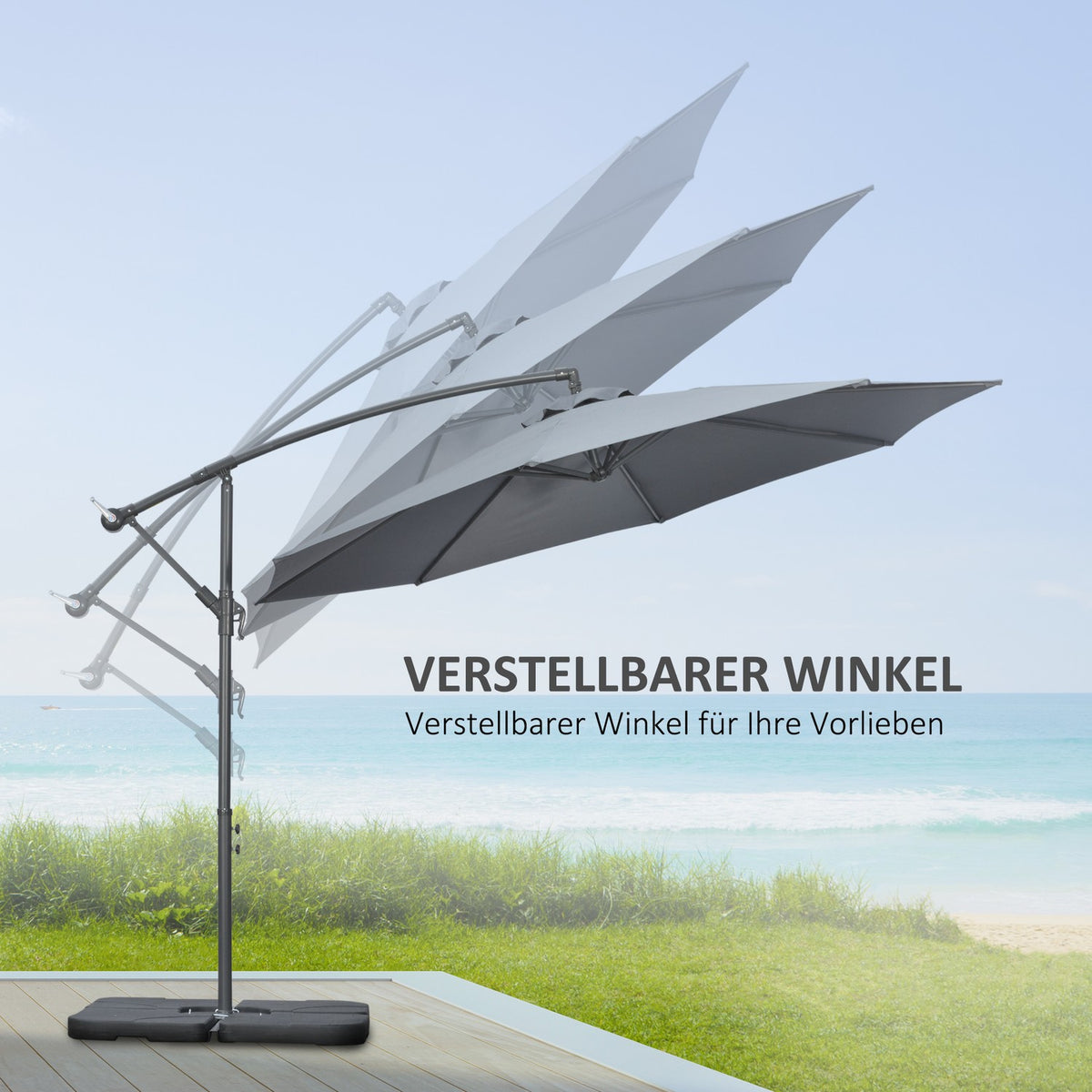 Cantilever Umbrella, Ø2.92 M Parasol With Hand Crank, Weights, Garden Umbrella With Umbrella Cover, Cross Base, Steel, Oxford Dark Grey