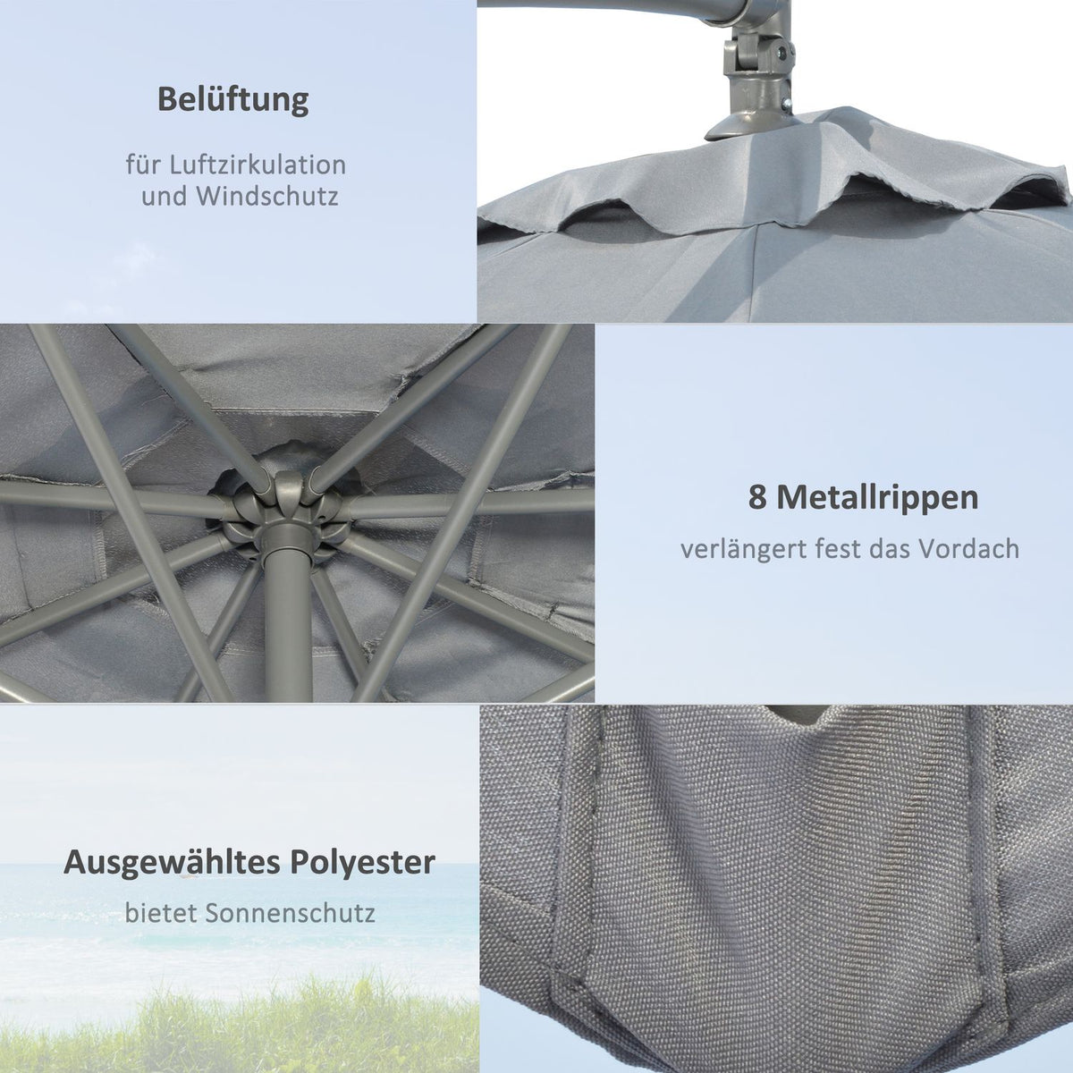 Cantilever Umbrella, Ø2.92 M Parasol With Hand Crank, Weights, Garden Umbrella With Umbrella Cover, Cross Base, Steel, Oxford Dark Grey