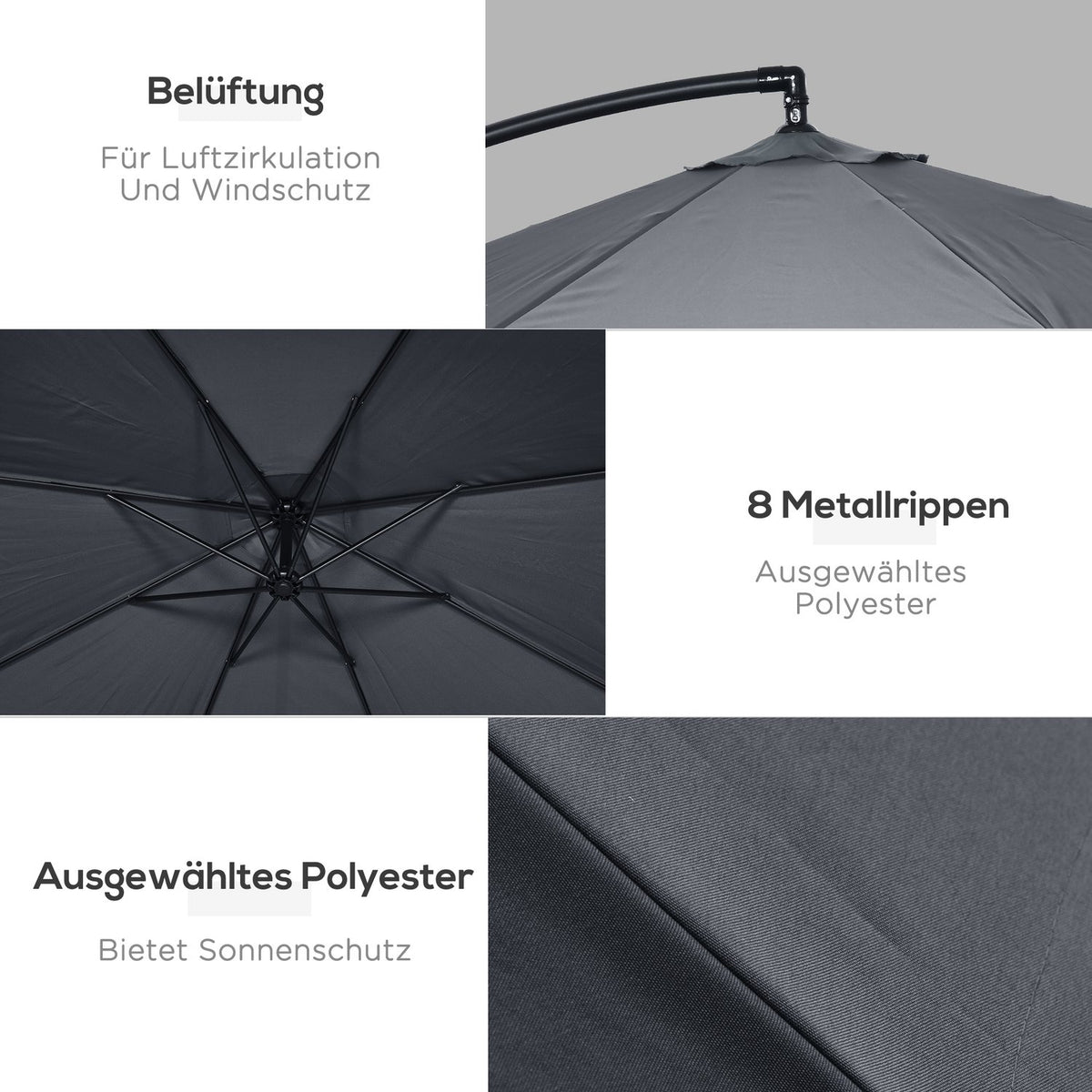 Cantilever Umbrella 295X295Cm Parasol Hand Crank Mosquito Net 360° Rotatable Garden Umbrella 8 People Market Umbrella Balcony Steel Polyester