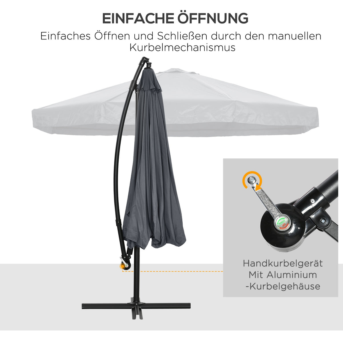 Cantilever Umbrella 295X295Cm Parasol Hand Crank Mosquito Net 360° Rotatable Garden Umbrella 8 People Market Umbrella Balcony Steel Polyester