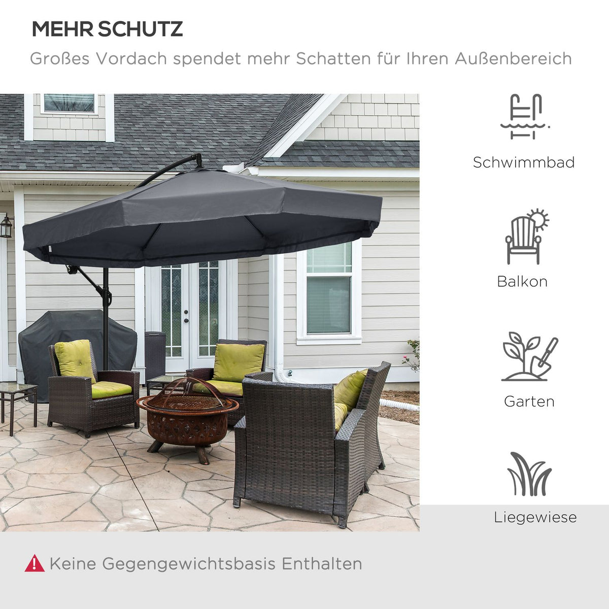 Cantilever Umbrella 295X295Cm Parasol Hand Crank Mosquito Net 360° Rotatable Garden Umbrella 8 People Market Umbrella Balcony Steel Polyester