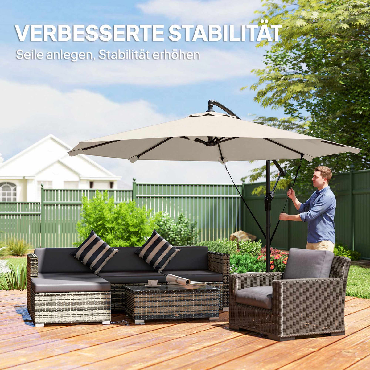 Cantilever Umbrella, 2.95m Diameter, Cream, with Cover