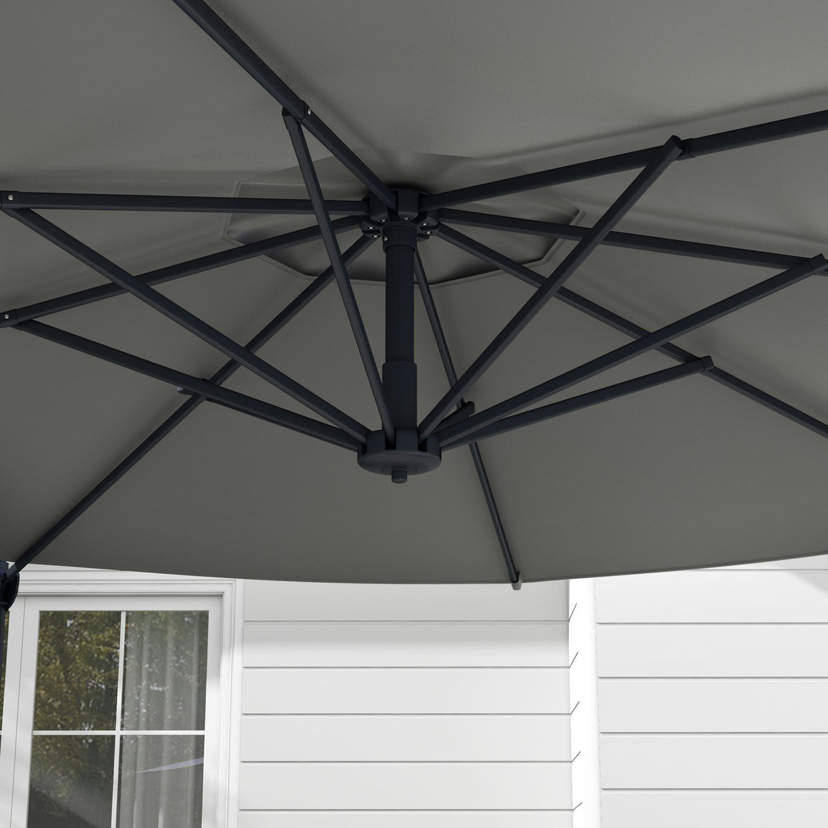 Cantilever Umbrella Approx. Ø3 M Parasol With Crank, Tilting Market Umbrella, Rotating Garden Umbrella For Balcony, Terrace, Metal, Dark Gray