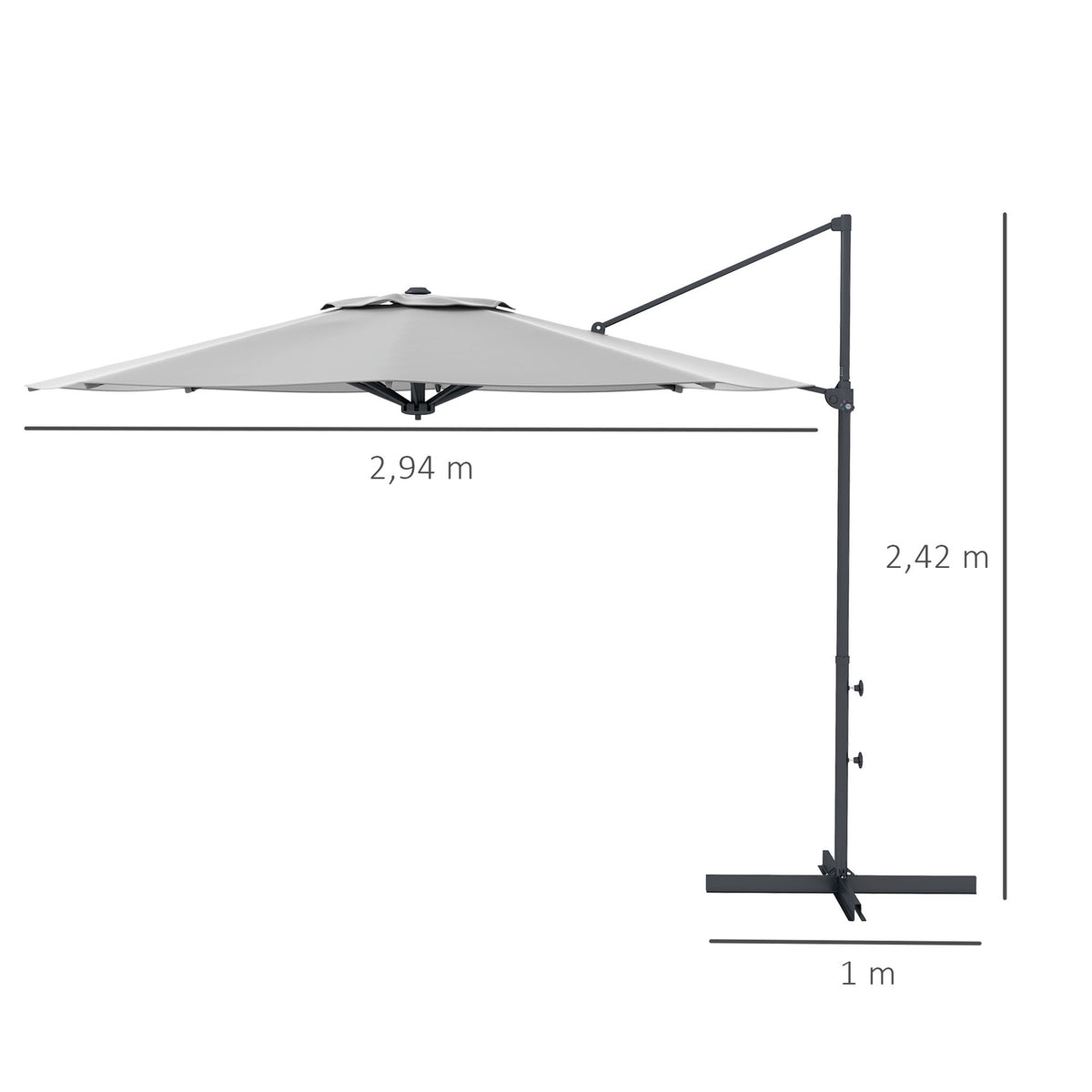 Cantilever Umbrella Approx. Ø3 M Parasol With Crank, Tilting Market Umbrella, Rotating Garden Umbrella For Balcony, Terrace, Metal, Dark Gray