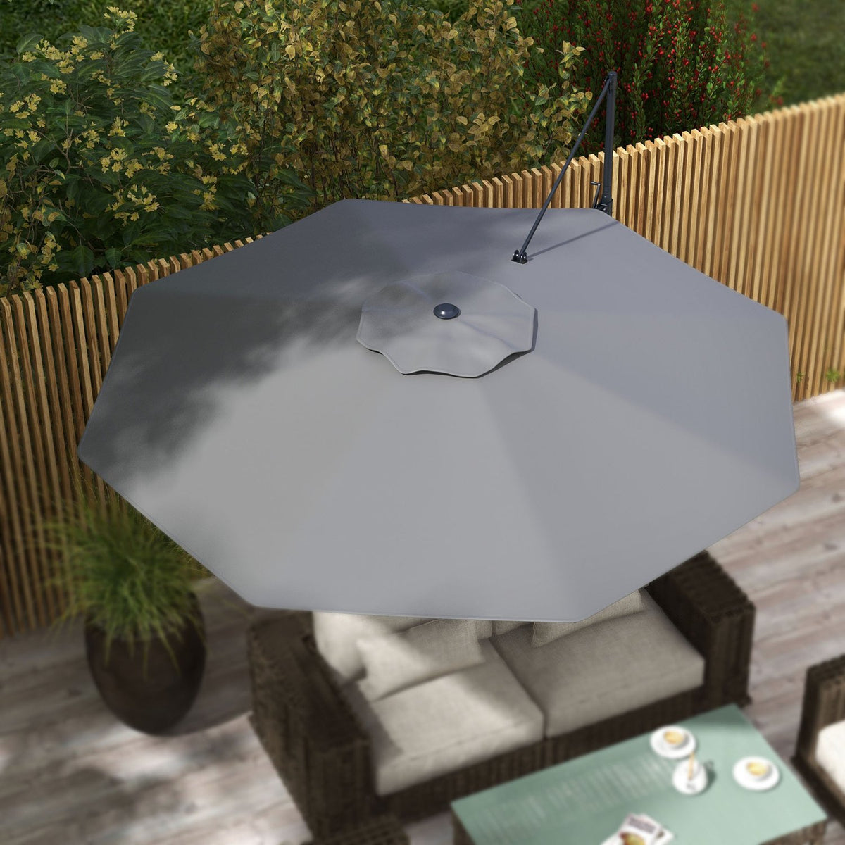 Cantilever Umbrella Approx. Ø3 M Parasol With Crank, Tilting Market Umbrella, Rotating Garden Umbrella For Balcony, Terrace, Metal, Dark Gray