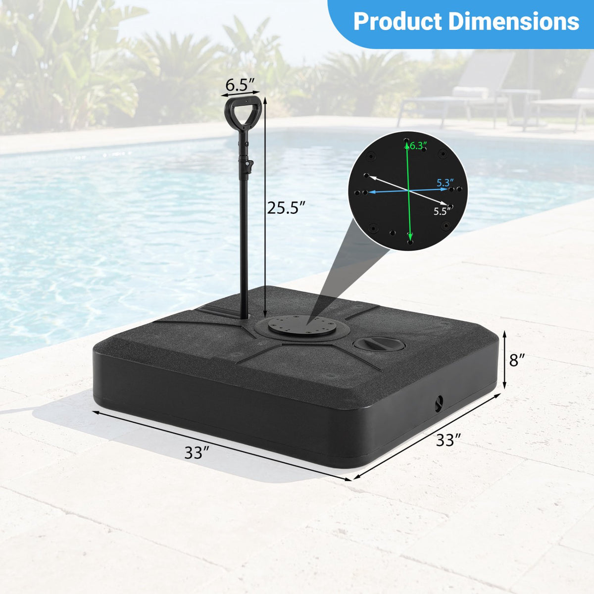 Cantilever Umbrella Base with Wheels, 330 lb Fill, Black