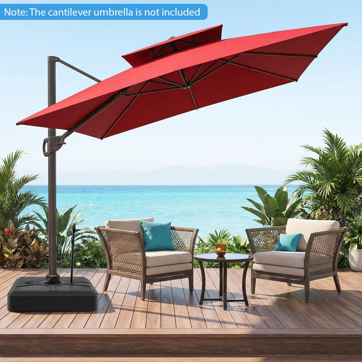 Cantilever Umbrella Base with Wheels, 330 lb Fill, Black
