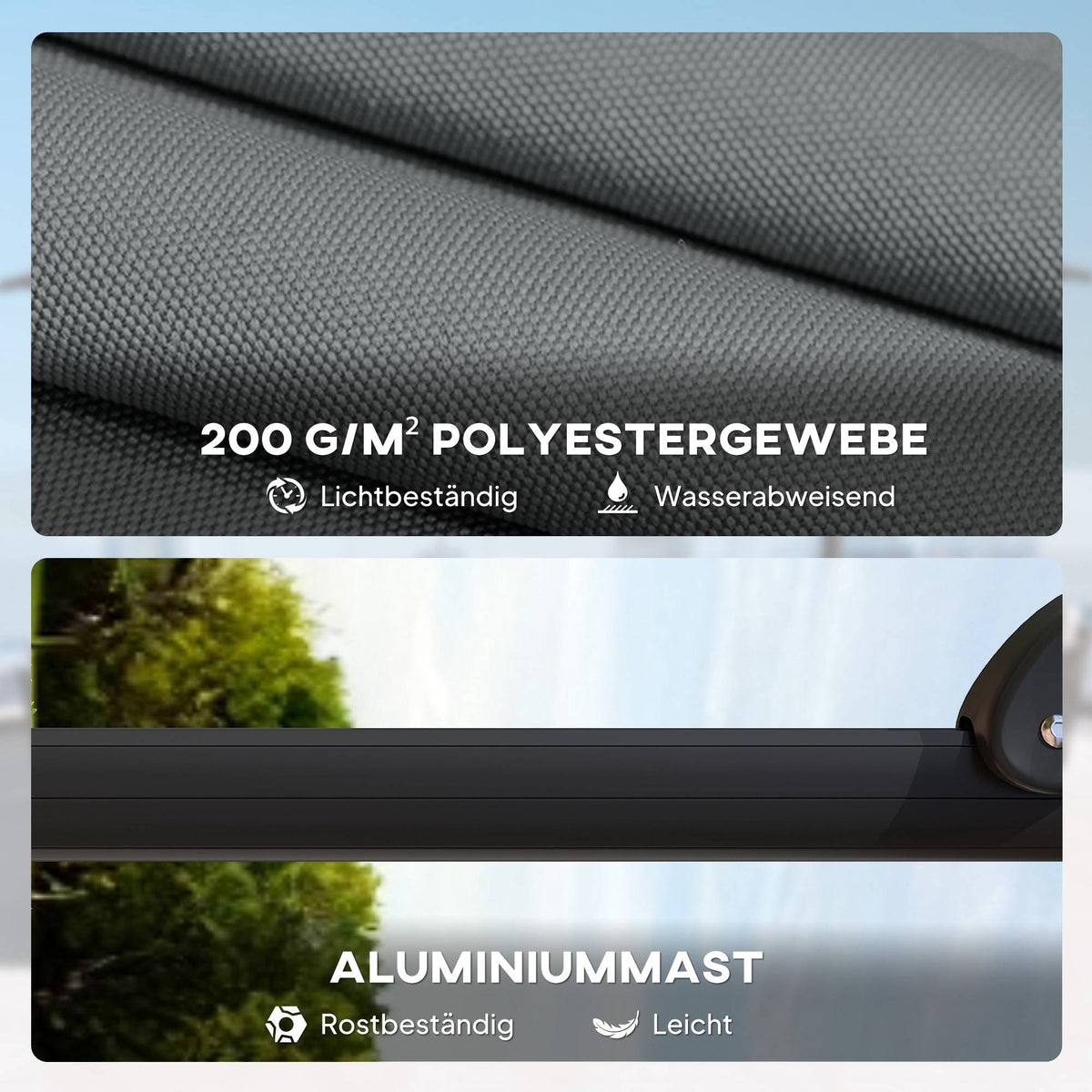 Cantilever Umbrella with Base Weights, UPF50+ Polyester