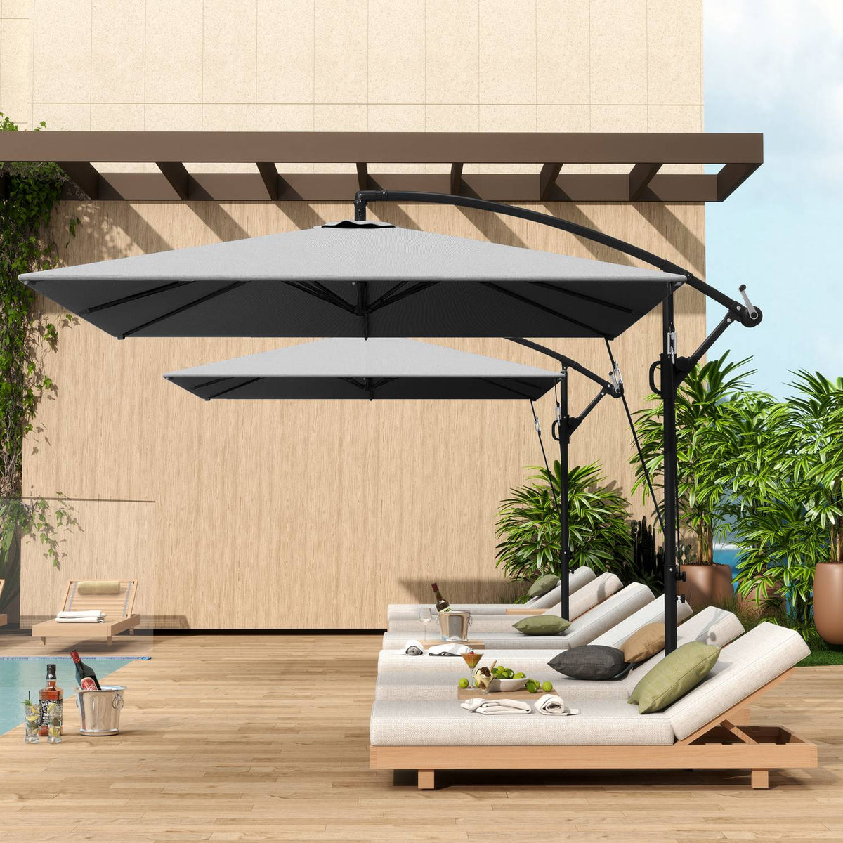 Cantilever umbrella Ø260 cm parasol with UV protection 50+ water-repellent crank umbrella with stand, cover, crank, wind lock, market umbrella tiltable garden umbrella for balcony terrace gray