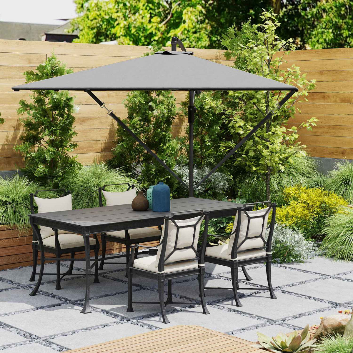 Cantilever umbrella Ø260 cm parasol with UV protection 50+ water-repellent crank umbrella with stand, cover, crank, wind lock, market umbrella tiltable garden umbrella for balcony terrace gray