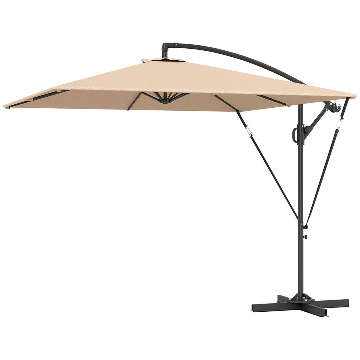 Cantilever umbrella Ø260 cm parasol with UV protection 50+ water-repellent crank umbrella with stand, cover, crank, wind lock, market umbrella tiltable garden umbrella for balcony terrace khaki